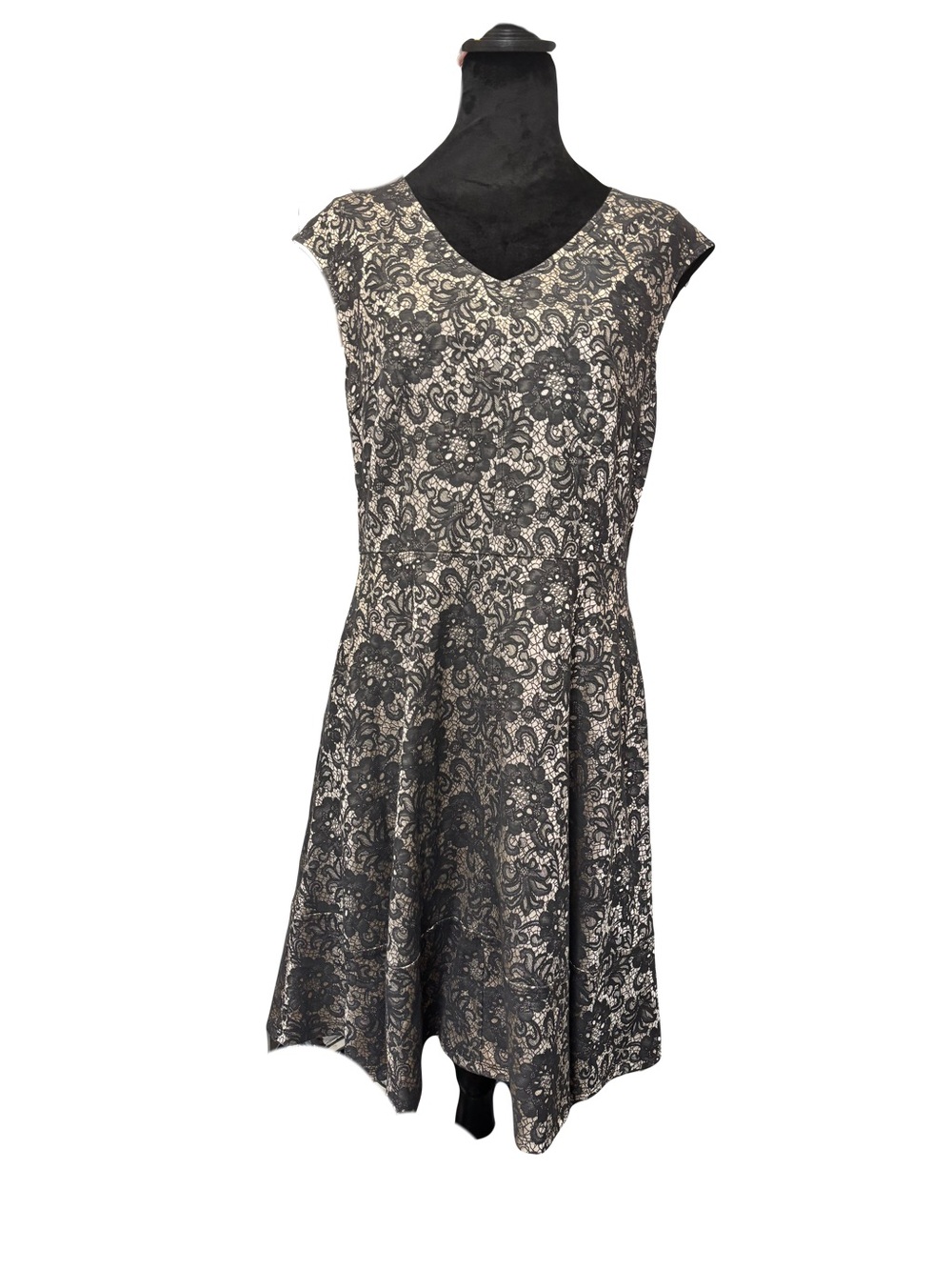 Ricki's Black and Cream Lace-Pattern Asymmetrical Hem Dress